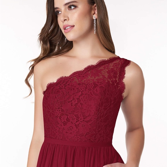 Azazie Demi Burgundy A-Line One Shoulder Chiffon Dress - Picture 5 of 9